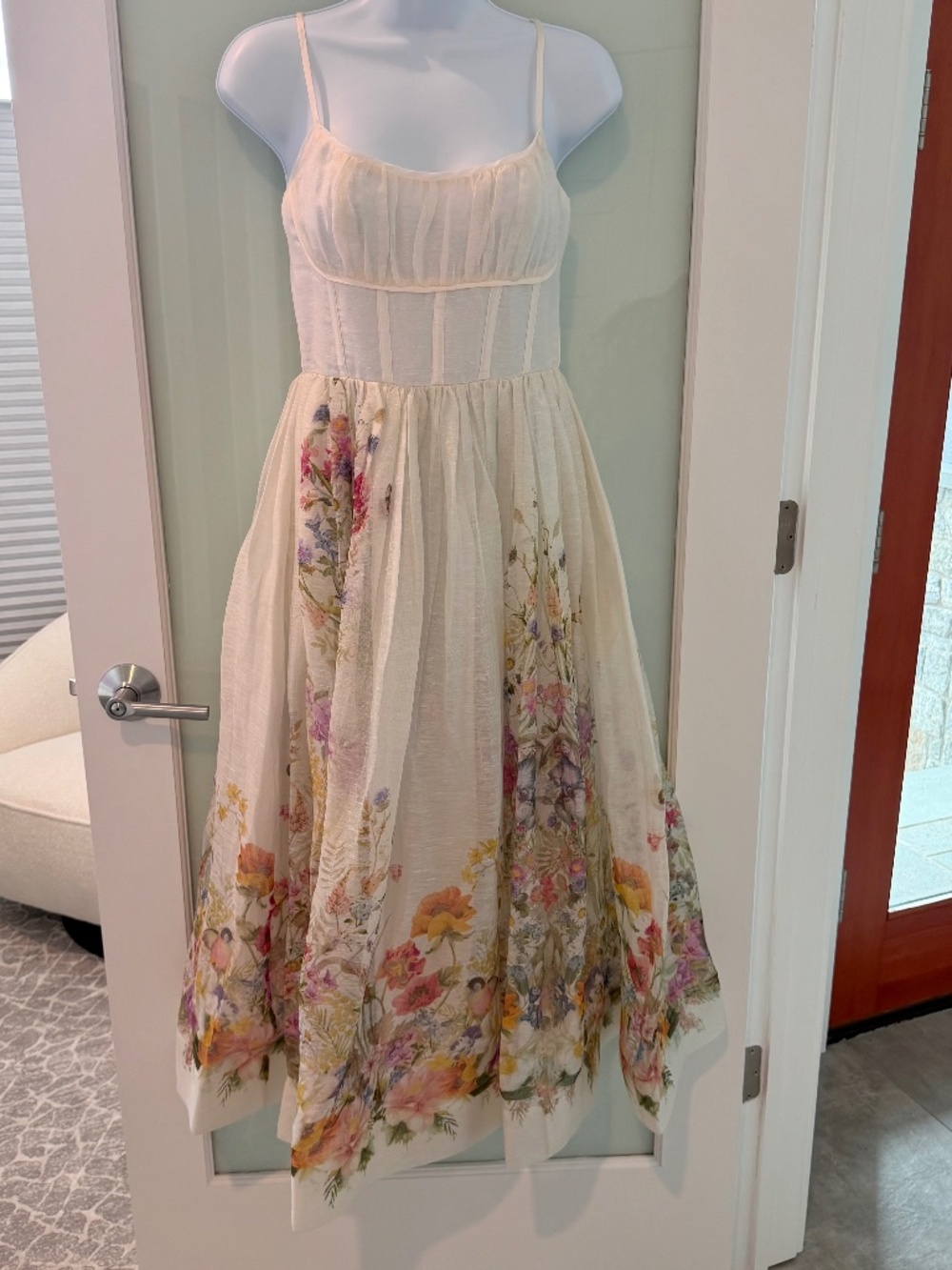 Zimmermann Natura Ivory Wildflower Ruched Midi Dress Size 1, Small